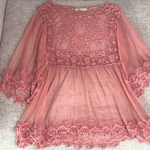 Sheer Lace Rose Colored Blouse I Size M